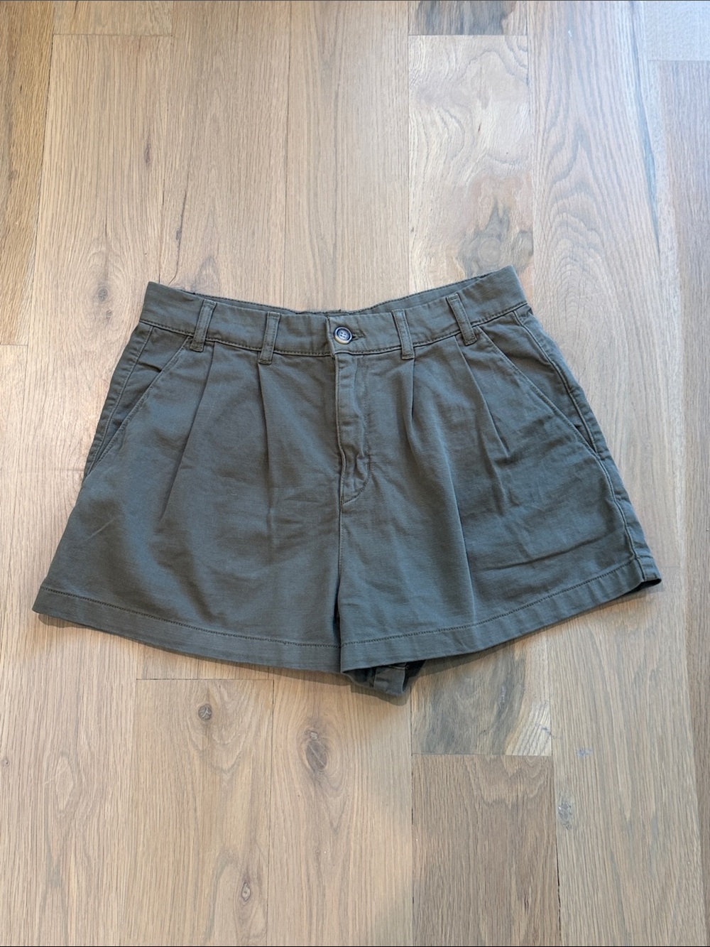 Free People Olive High-Rise Pleated Shorts